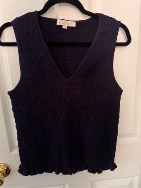 LOFT Navy Ruffled-Hem V-Neck Sleeveless Tank XL